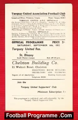 Torquay United v St Blazey 1952 – Reserves Match