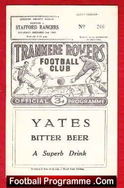 Tranmere Rovers v Stafford Rangers 1960 - football programme