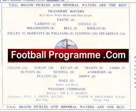 Tranmere Rovers v The Army 1955 – Western Command