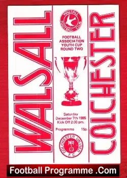 Walsall v Colchester United 1985 - FA Youth Cup - football programme