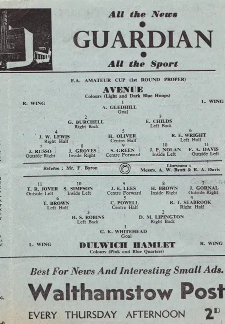 Walthamstow Avenue v Dulwich Hamlet 1946 – FA Amateur Cup