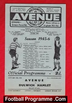 Walthamstow Avenue v Dulwich Hamlet 1946 - FA Amateur Cup - football programme