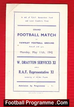 West Drayton Services v Royal Air Force RAF Representative 1942 - football programme