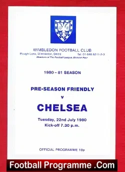 Wimbledon v Chelsea 1980 - Pre Season Friendly - football programme