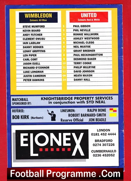 Wimbledon v Manchester United 1995 - FA Youth Cup Semi Final 2nd