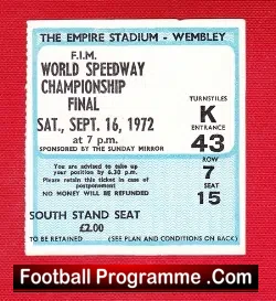 World Speedway Championship Final 1972 - Used Ticket - sports memorabilia