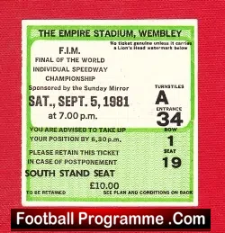 World Speedway Individual Championship Final 1981 - Ticket - sports memorabilia