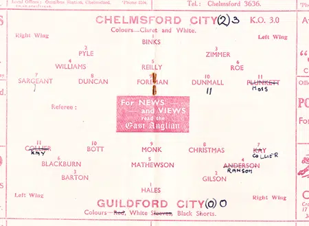 Chelmsford City v Guildford City 1947 - 1940s Programme
