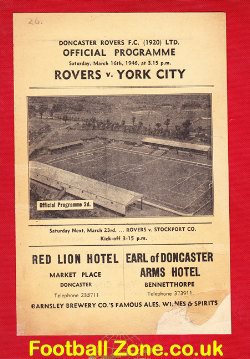 Doncaster Rovers v York City 1946 - 1940s Football Memorabilia
