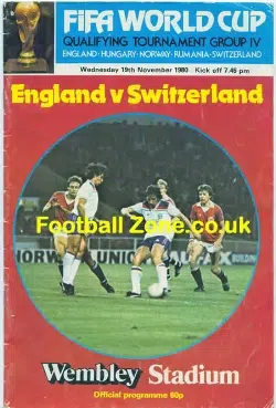 England v Switzerland 1980