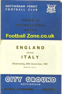 England V Italy 1967 - U23 at Nottingam Forest Emlyn Hughes