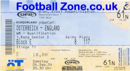 Austria v England 2004 - Football Ticket Stub