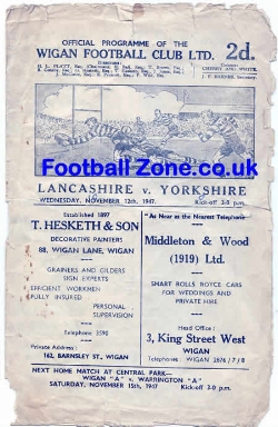 Lancashire Rugby v Yorkshire 1947 – County Match At Wigan