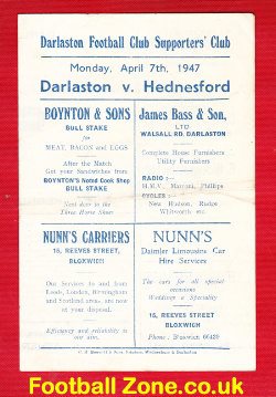 Darlaston v Hednesford 1947 – 1940s Football Programmes