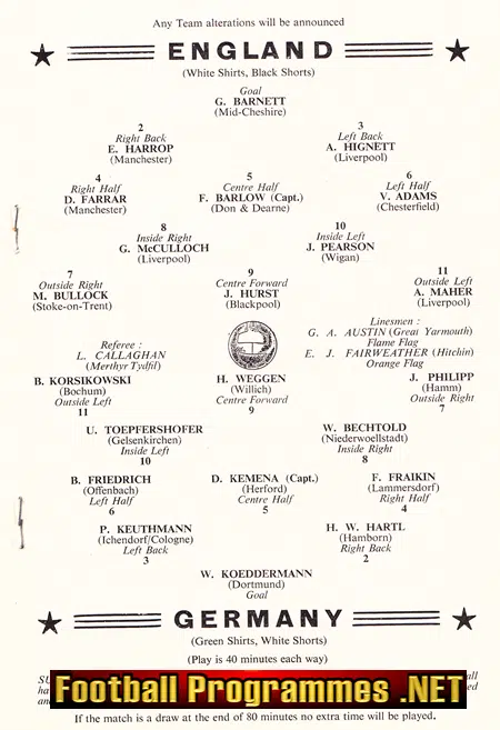 England v Germany 1962 - Schoolboys International at Wembley