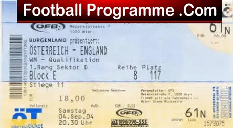 Austria v England 2004 – Football Ticket Stub