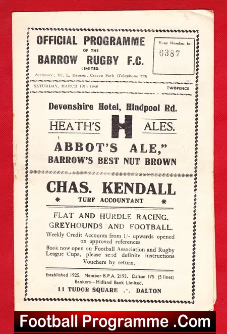 Barrow Rugby v Wigan 1949