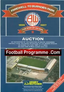 Bolton Wanderers Farewell To Burnden Park Auction 1997