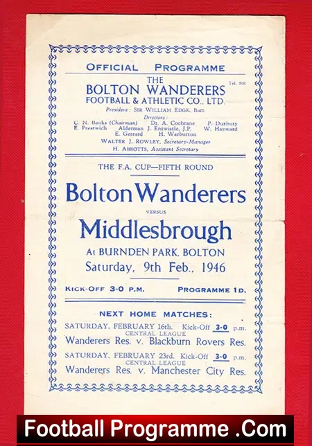 Bolton Wanderers v Middlesbrough 1946 – FA Cup