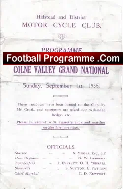 Colne Valley Halstead District Motor Cycle Club 1935
