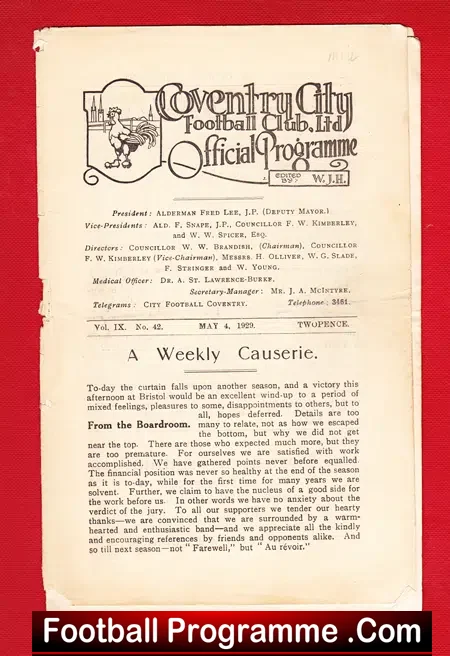 Coventry City v Millwall 1928 1929 – RARE 1920s Football Programmes