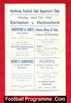 Darlaston v Hednesford 1947 – 1940s Football Programmes