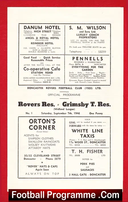 Doncaster Rovers v Grimsby Town 1946 – Midland League