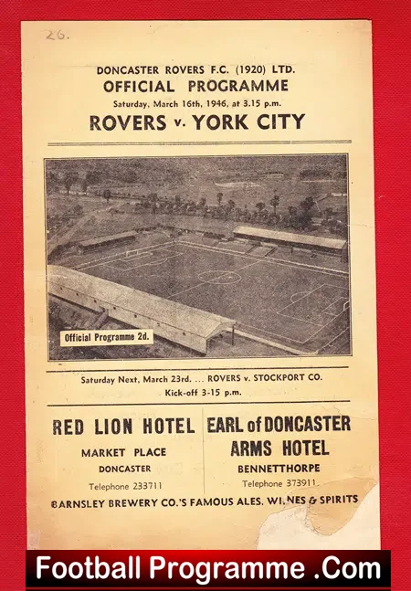Doncaster Rovers v York City 1946 – 1940s Football Memorabilia