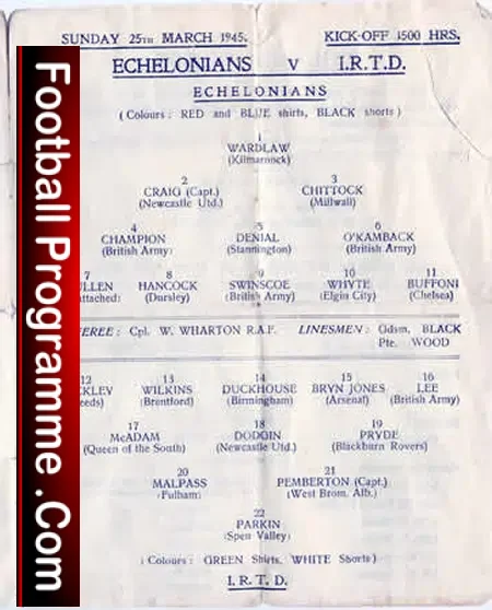 Echelonians vs I R T D – 1944 1945 – Malpass Fulham