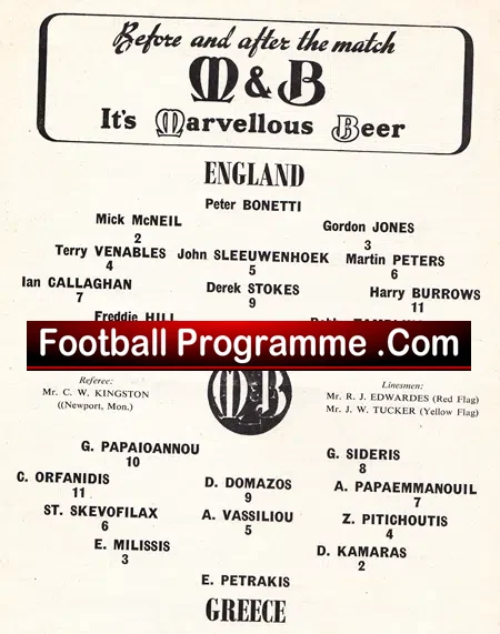England v Greece 1962 – Under 23 St Andrews Birmingham City