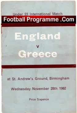 England v Greece 1962 – Under 23 St Andrews Birmingham City