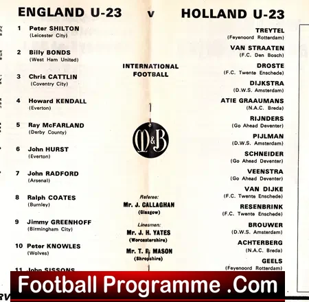 England v Holland 1968 – Under 23 St Andrews Birmingham City