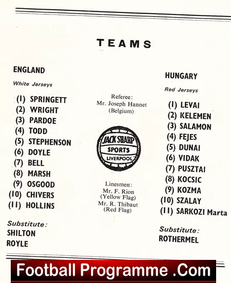 England v Hungary 1968 – U23 Goodison Park Everton Bell + Marsh