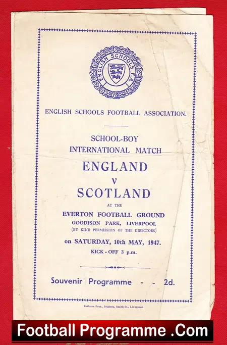 England v Scotland 1947 – Schools at Goodison Park Everton