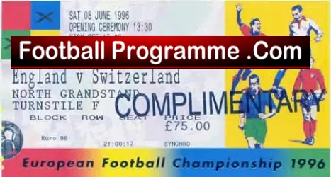 England v Switzerland 1996 – Euro 96 Ticket Opening Match
