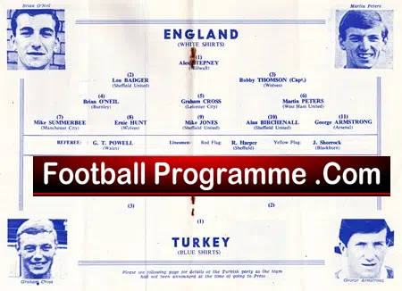 England v Turkey 1966 – Under 23 Ewood Park Blackburn – Hunt