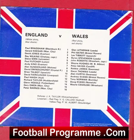 England v Wales 1977 – Under 21 at Molineux Wolves