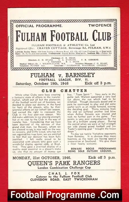 Fulham v Barnsley 1946