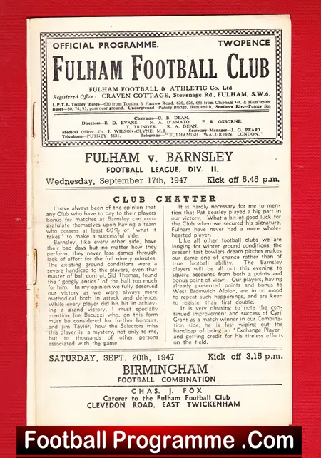 Fulham v Barnsley 1947