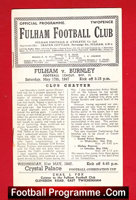 Fulham v Burnley 1947