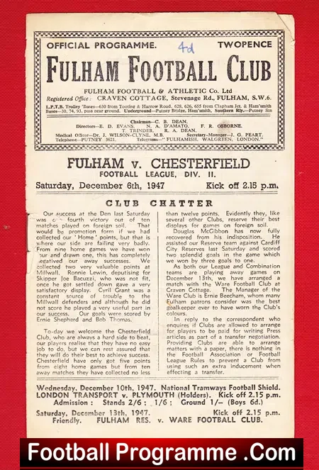Fulham v Chesterfield 1947 – to clear