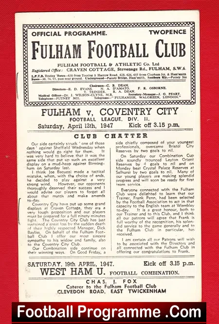 Fulham v Coventry City 1947