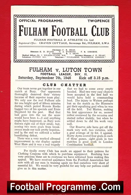 Fulham v Luton Town 1946