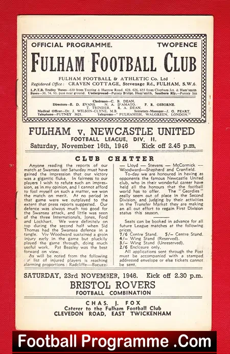 Fulham v Newcastle United 1946 – Inc Len Shackleton