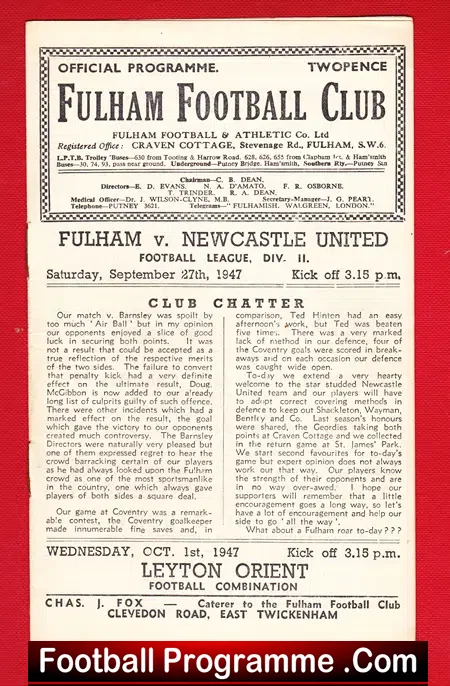 Fulham v Newcastle United 1947 – Included Len Shackleton