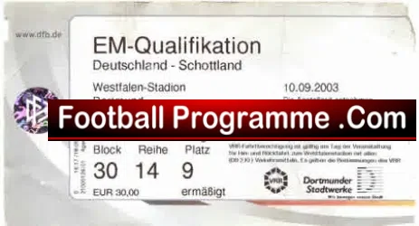 Germany v Scotland 2003 – Football Ticket Stub