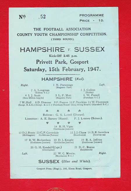 Hampshire v Sussex 1947 – County Youth Championship