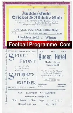 Huddersfield Rugby v Wigan 1944 – Emergency War Time Issue