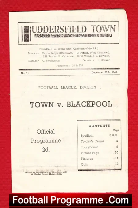 Huddersfield Town v Blackpool 1948 – 1940s Football Programme