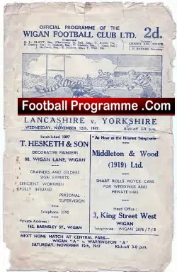Lancashire Rugby v Yorkshire 1947 – County Match At Wigan